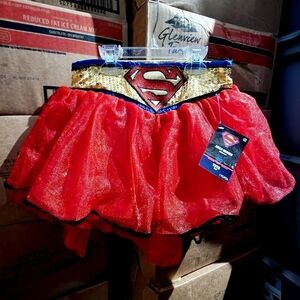 DC Superman Supergirl Tutu Skirt Girl's Medium M 8-10 Tulle Sequins Embroidered